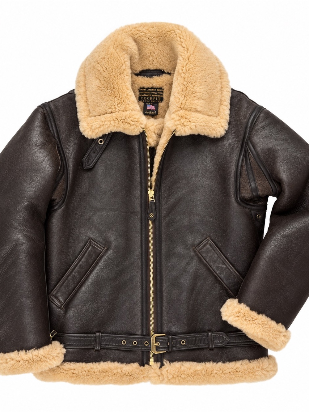 NEW Cockpit USA R.A.F Sheepskin Bomber Military Jacket Brown 40 USA MADE $1790
